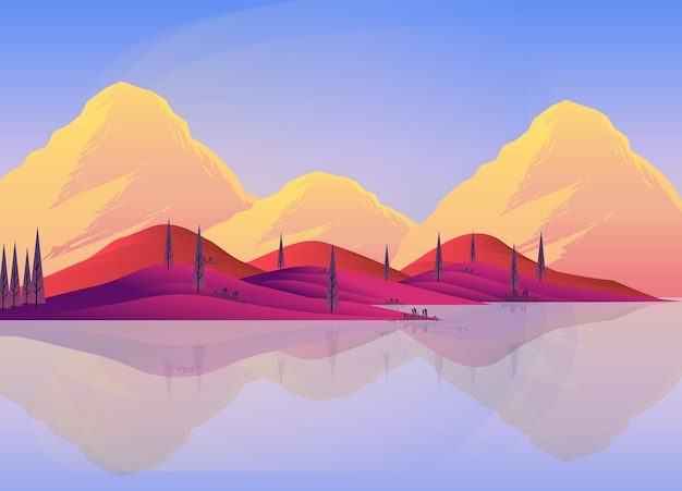 Vector mountain range natural landscape wallpaper illustration