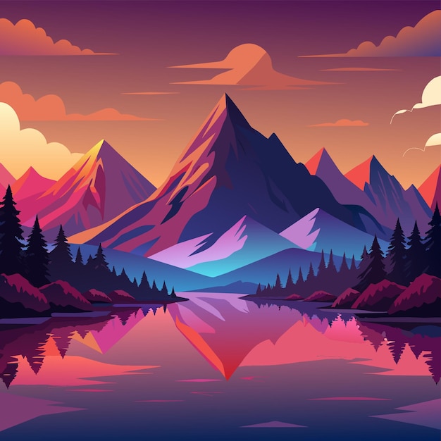 Vector mountain range reflects and tranquil sunset paints nature beauty on mountainous wilderness
