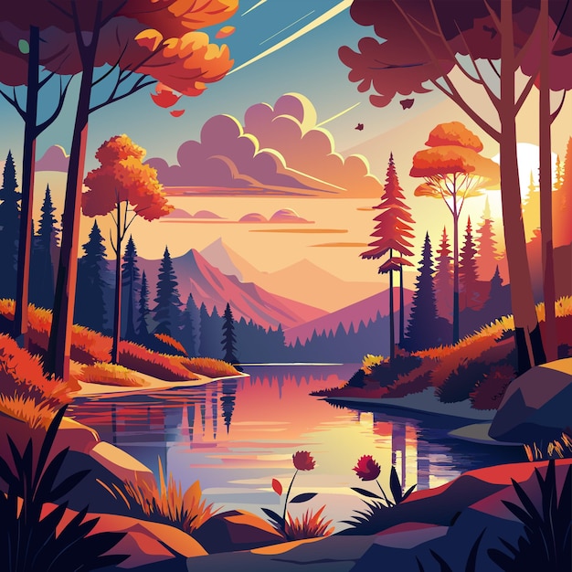 Vector mountain range reflects and tranquil sunset paints nature beauty on mountainous wilderness