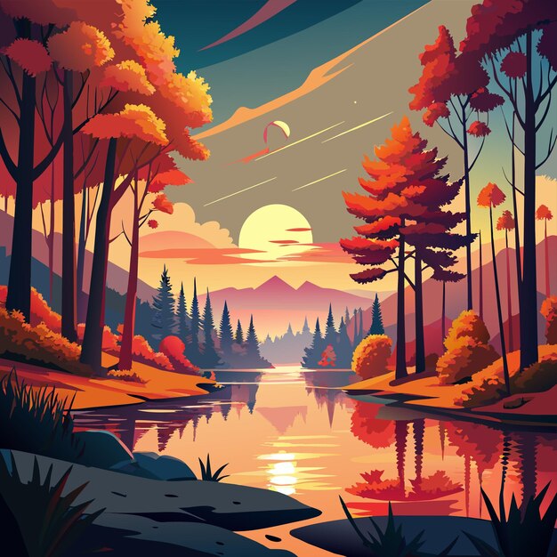 Vector mountain range reflects and tranquil sunset paints nature beauty on mountainous wilderness