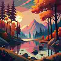 Vector mountain range reflects and tranquil sunset paints nature beauty on mountainous wilderness