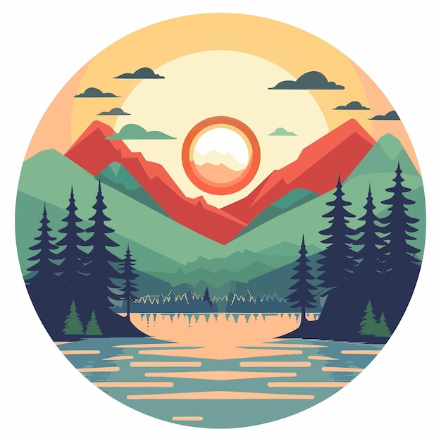 a mountain range with a large sun in the sky