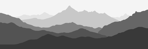 朝のヘイズ黒と白の風景バナーの山脈