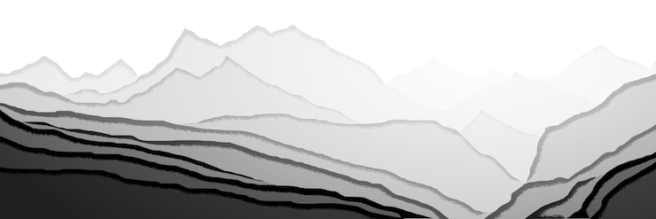Vector 朝のヘイズ黒と白の風景バナーの山脈