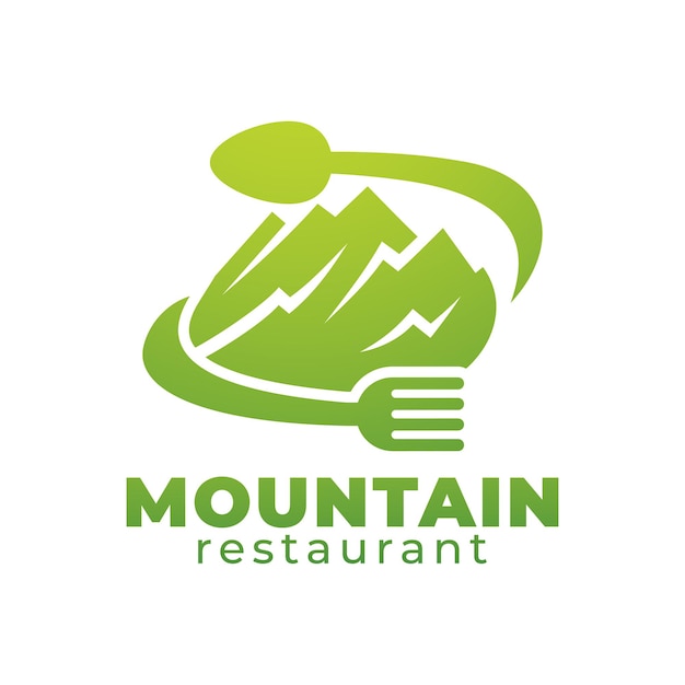 Modello di design del logo del ristorante di montagna