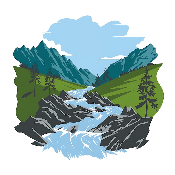Vector mountain river illustration