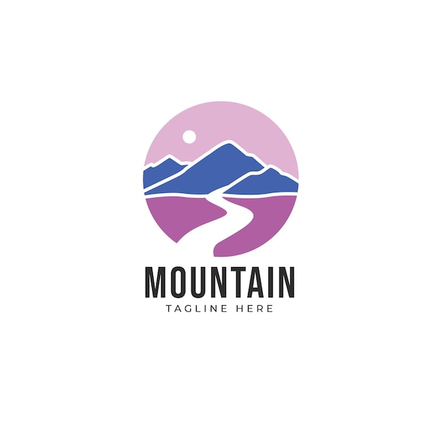Logo del paesaggio montano e fluviale modello vettoriale del logo naturale