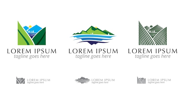 Mountain and River view logo set