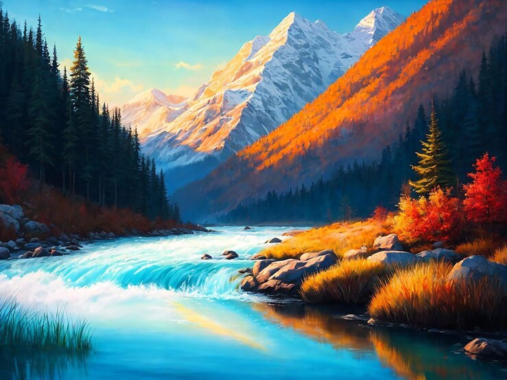 Vector mountain river
