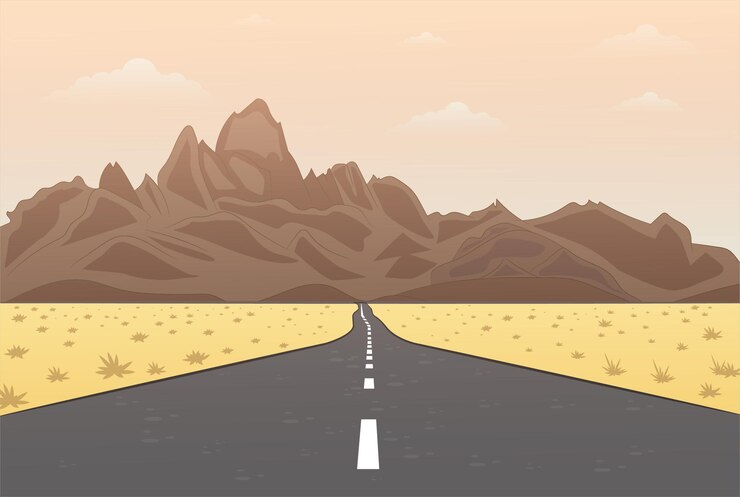 Mountain and Road Front View with Sunlight