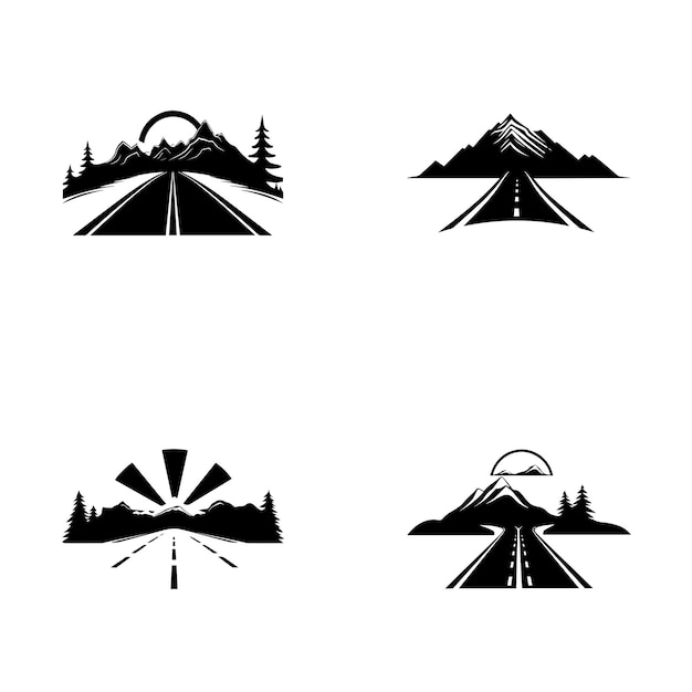 Vettore set di logo delle icone stradali di montagna