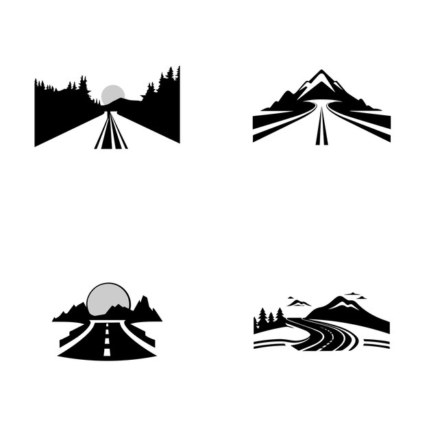 벡터 산의 도로 아이콘 로고 세트