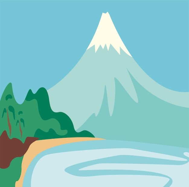 Mountain Scene Vector Colorful Drawing Isolated Background