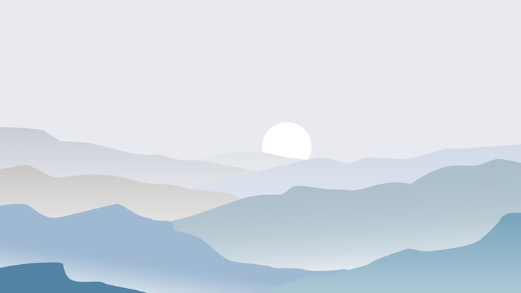 Vector 단순한 평면 디자인 스타일의 산 풍경 그림