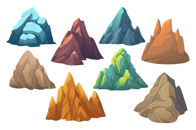 Mountain set This illustration is a set of flat cartoonstyle mountain designs