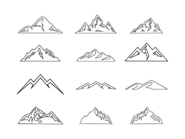 mountain set vector icon mountain line art icon set isolated on white background