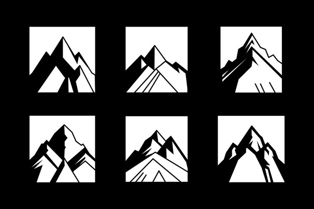mountain set vector shapes and elements silhouette icon of mountain peaks and hiking