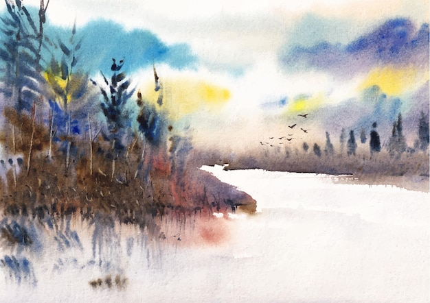 Mountain side nature watercolor art