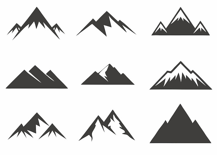 Vector mountain silhouette collection on white background