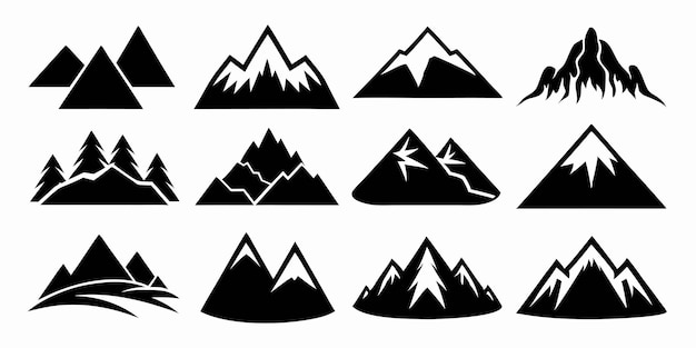 白い背景の山のシルエットコレクション