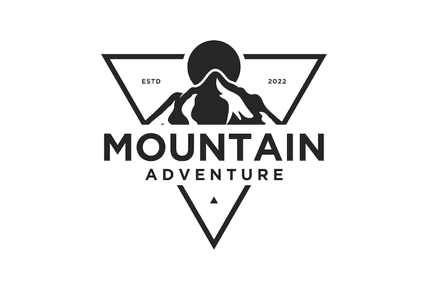 벡터 여행 모험 보기 paronama 등반 풍경을 위한 산 실루엣 힙스터 로고 디자인