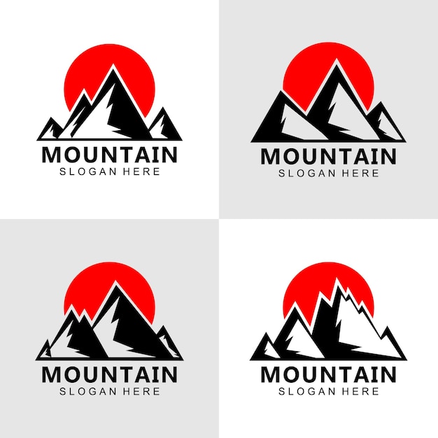 Mountain silhouette logo design at sunset