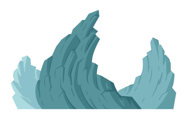 Vector 山のシルエット 自然の風景 山の岩の山脈とピークの屋外ハイキング フラットベクトルイラスト 漫画の山の景色