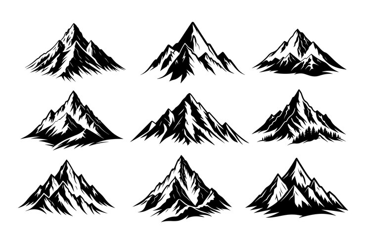Vector mountain silhouette vector bundle illustration