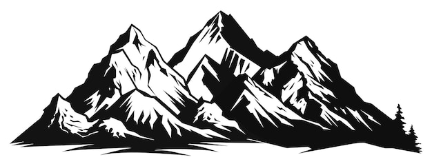 山のシルエット ベクトル アイコン ロッキー ピーク山脈分離された黒と白の山のアイコン