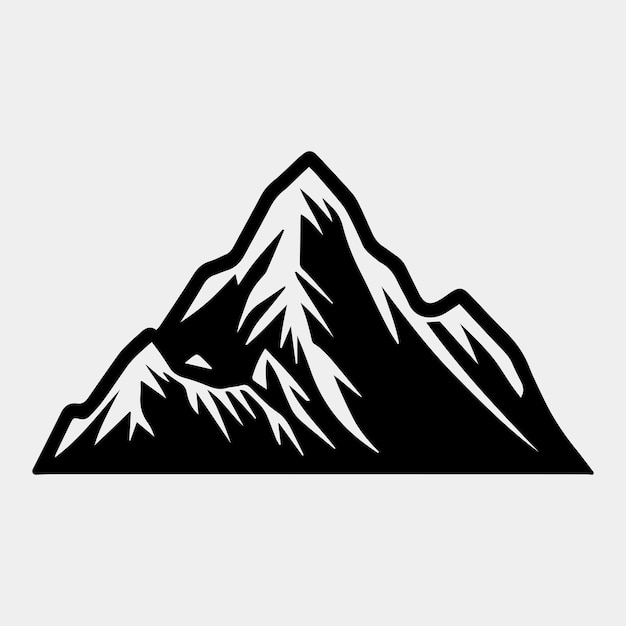 Mountain silhouette vector icon Rocky peaks Mountains ranges Black and white mountain icon