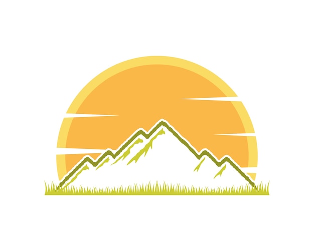 Mountain silhouette with sunset scenery logo