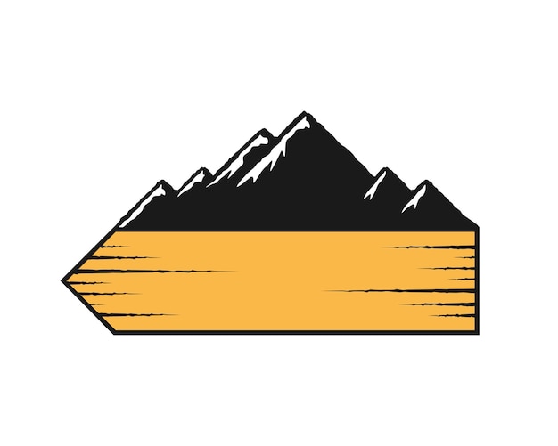 Mountain silhouette on the wooden arrow direction