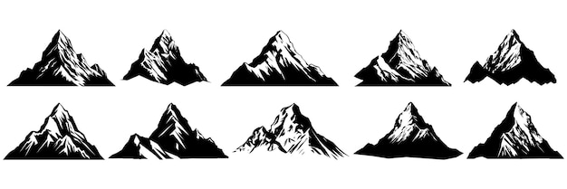 山のシルエットは、分離されたベクトル シルエット デザイン ホワイト バック グラウンドの大きなパックを設定します。