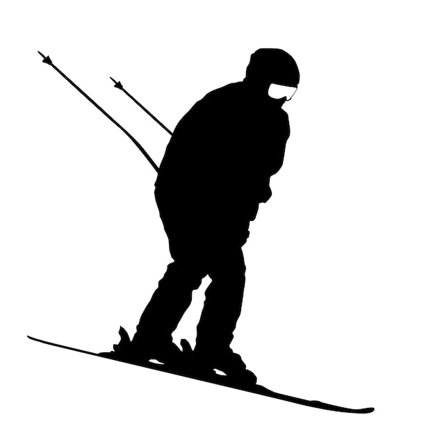 Vector mountain skier speeding down slope sport silhouette