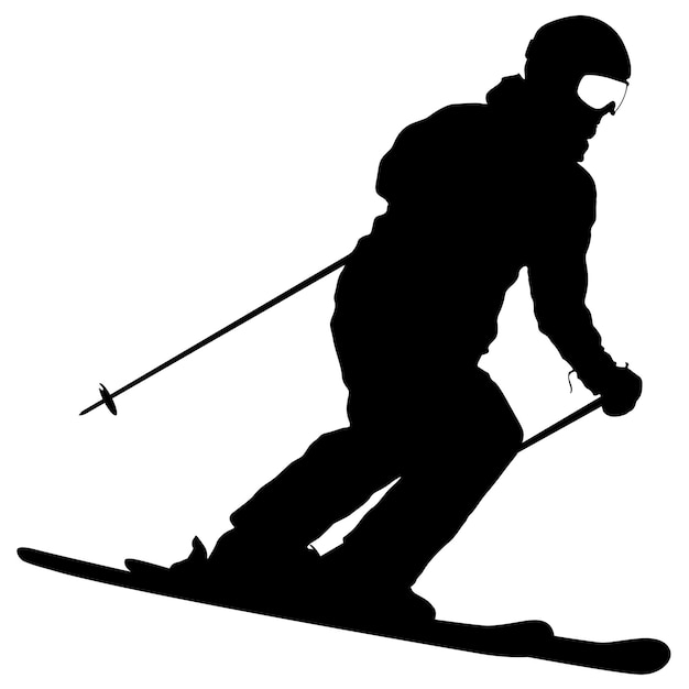Mountain skier speeding down slope vector sport silhouette