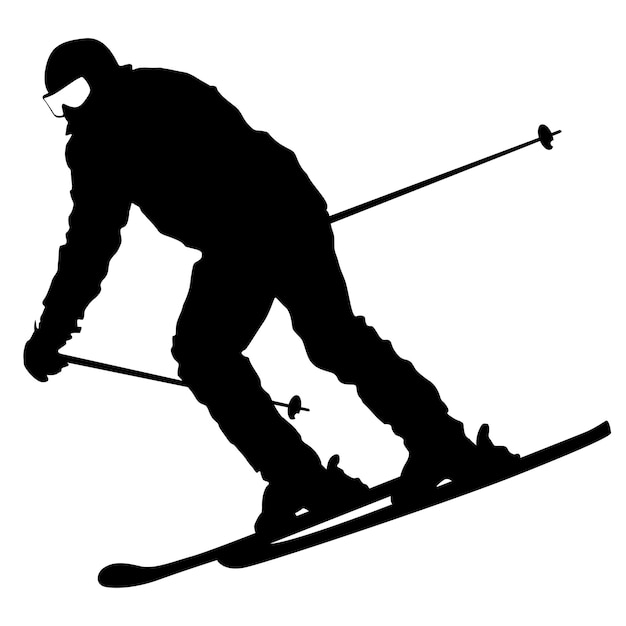 Vector mountain skier speeding down slope vector sport silhouette