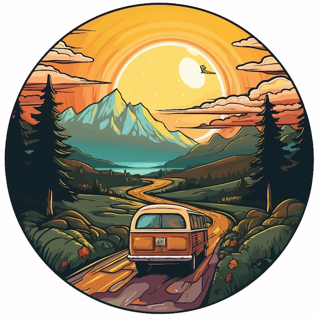 Vector mountain sticker design