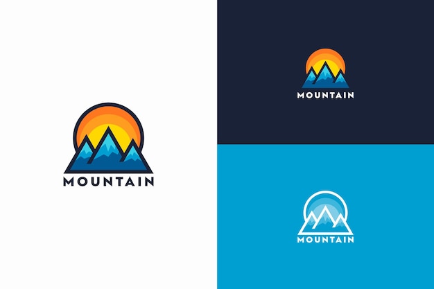 Mountain and sun illustration logo design