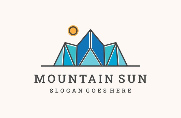 山と太陽のロゴ ベクター デザイン テンプレート