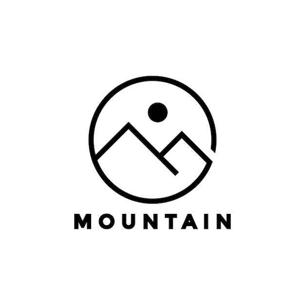 Mountain and sun logo vector line style simple and minimalist mountain logo