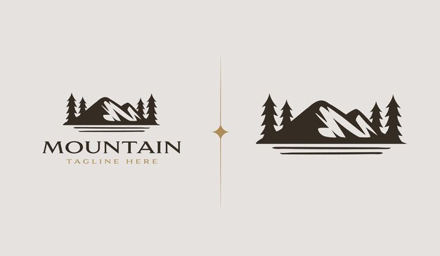 Mountain and Sun Rays Mount Peak Hill Nature Landscape view for Adventure Outdoor logo template