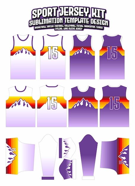 Modello di modello di abbigliamento sportivo per design in jersey mountain sun sky