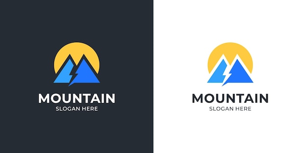 Vector mountain sunburst vector icon logo design