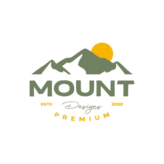 산 일몰 하이킹 높은 언덕 야외 자연 빈티지 로고 디자인 벡터 아이콘 그림