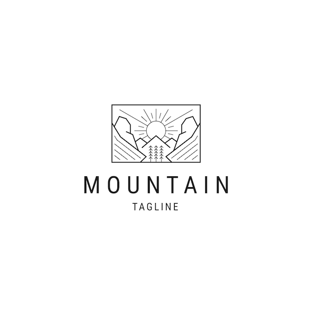 Modello di progettazione dell'icona del logo della linea di montagna del tramonto