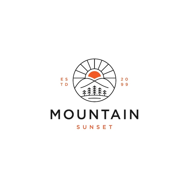 Modello di progettazione dell'icona del logo della linea del tramonto della montagna