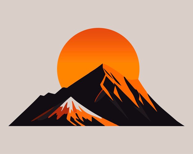 Vector mountain sunset minimalist vector illustration