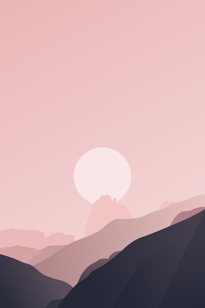山の夕日のベクトルイラストデザイン