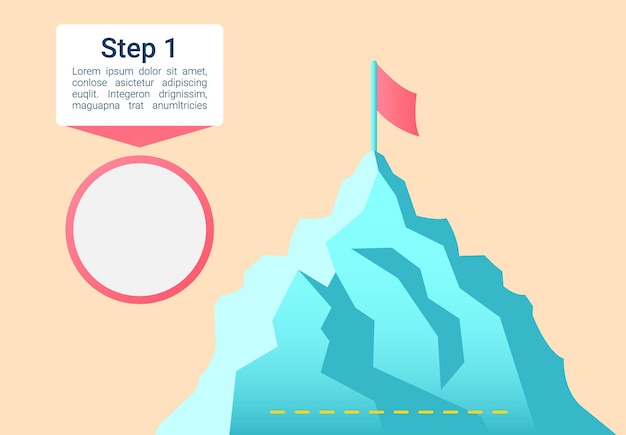 Vector mountain top with red flag infographic chart design element set empty circle abstract vector symbols for infochart with blank copy spaces instructional graphics kit roboto medium light fonts used