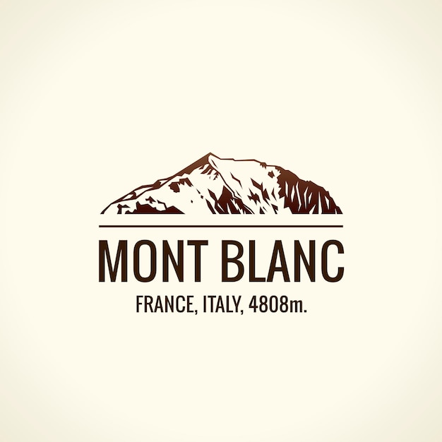 Vettore logo vettoriale turistico di montagna emblema avventure sul monte le montagne più alte del mondo monte bianco